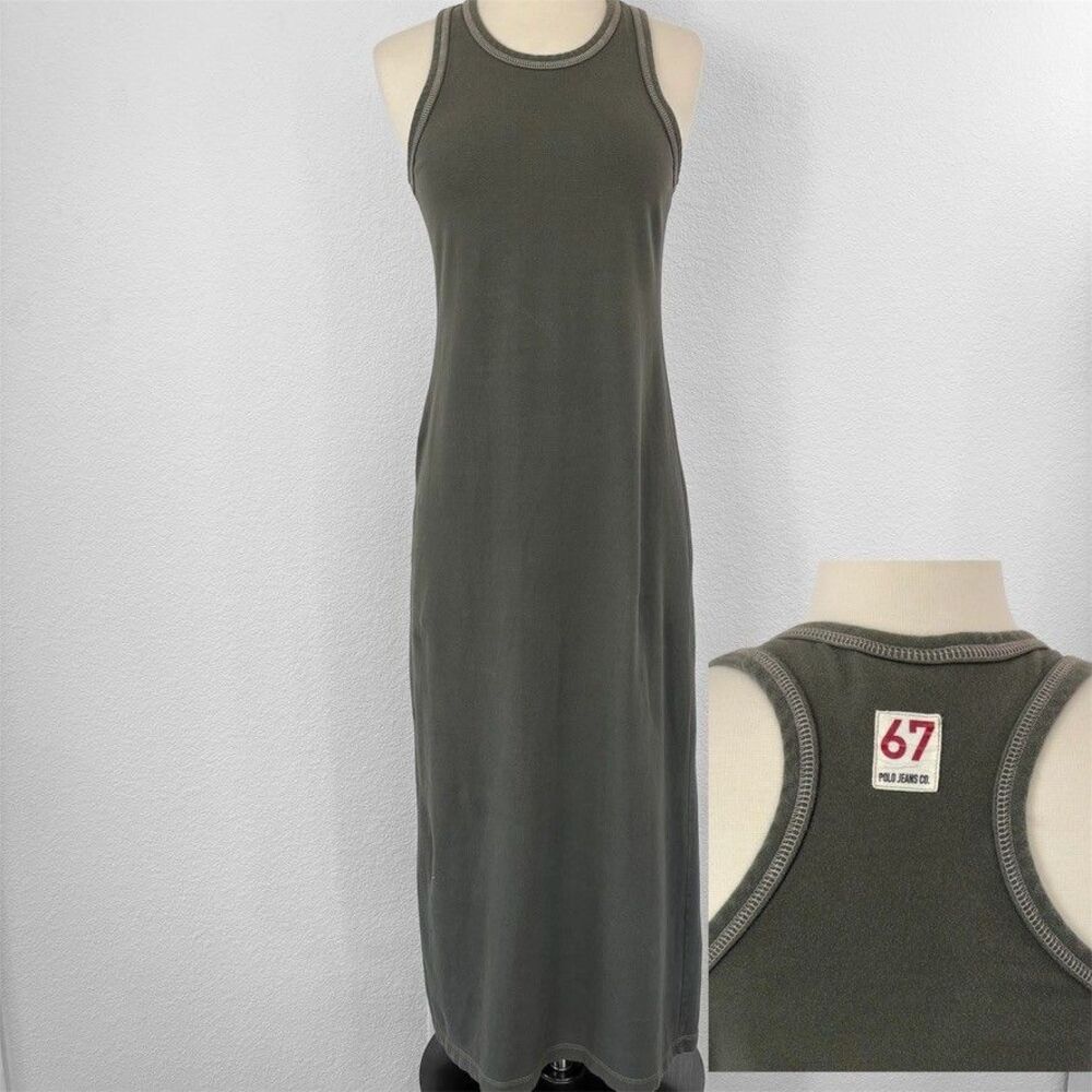 Polo Ralph Lauren Maxi Dress 67 Polo Jeans M Green Y2K 90s Racerback Preppy Long